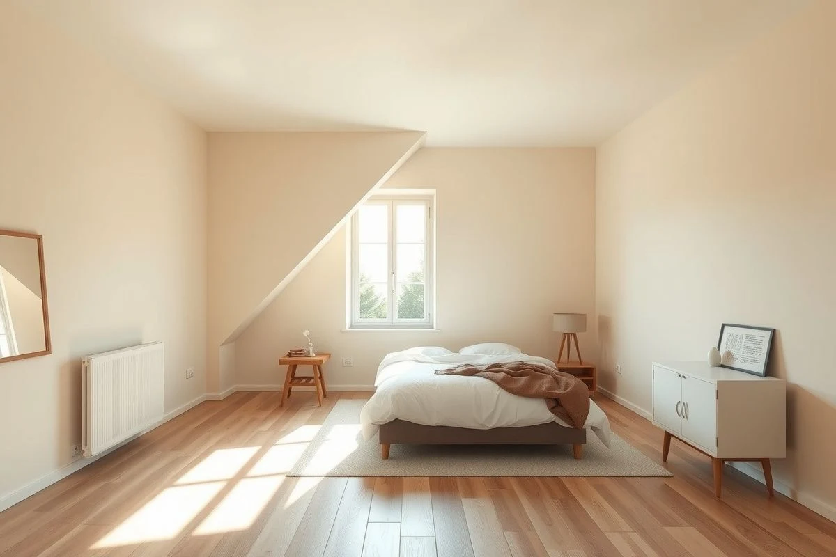 Imagen ilustrativa: habitación con distribución diagonal y espacio abierto