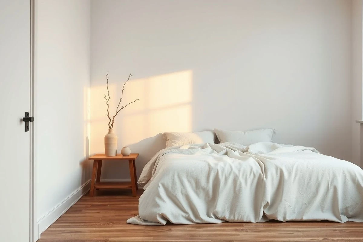 Serene bedroom with natural linen textiles