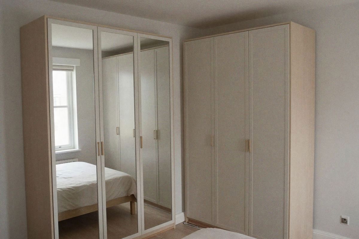 Illustrative image: bedroom with mirrored fitted wardrobes installed