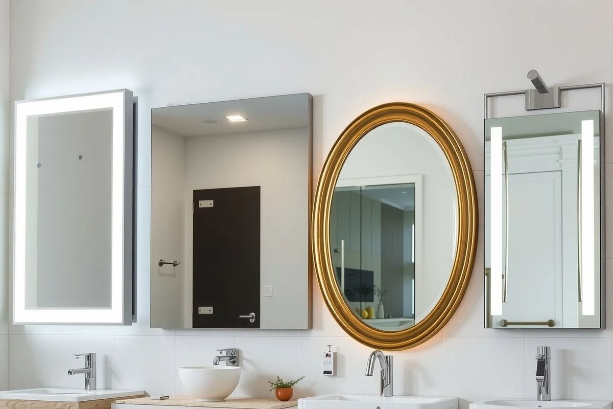 Variety of bathroom mirrors with integrated lighting in different styles and sizes