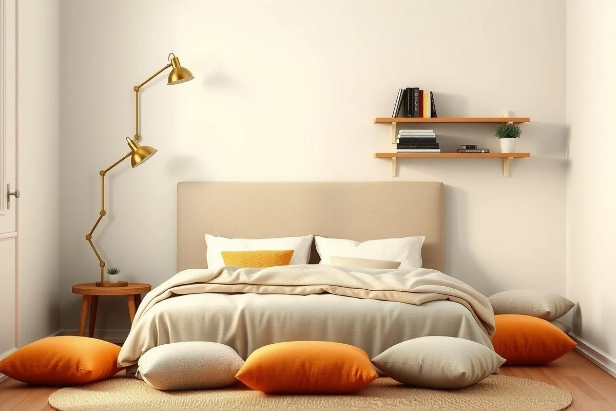 Imagen ilustrativa: Cama como centro de rincón de lectura integrado en dormitorio pequeño