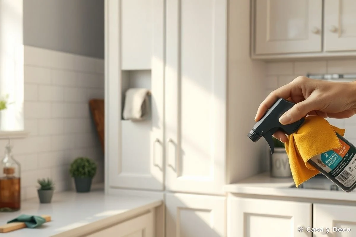 Cleaning integrated recesses in handle-free cabinet doors.