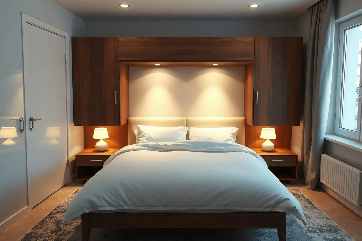 Open Murphy bed ready for sleep with quality bedding
