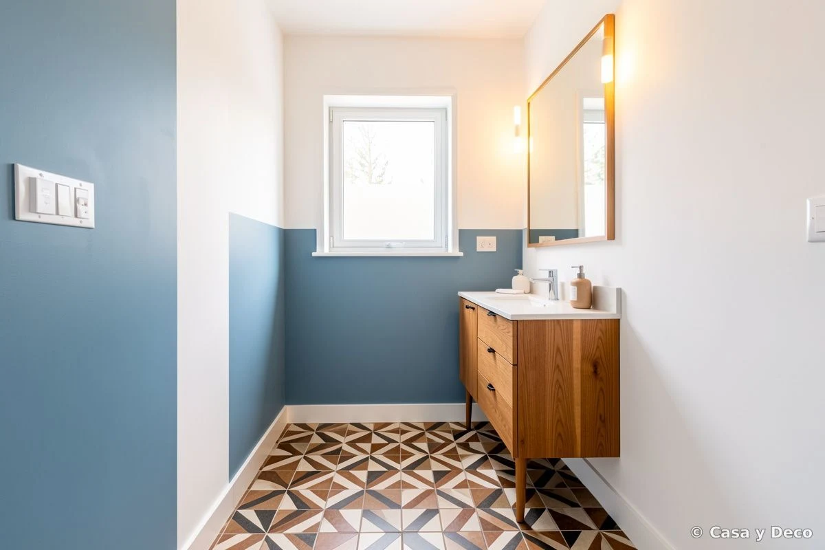 Baño pequeño con hidráulicos en suelo y luz cálida