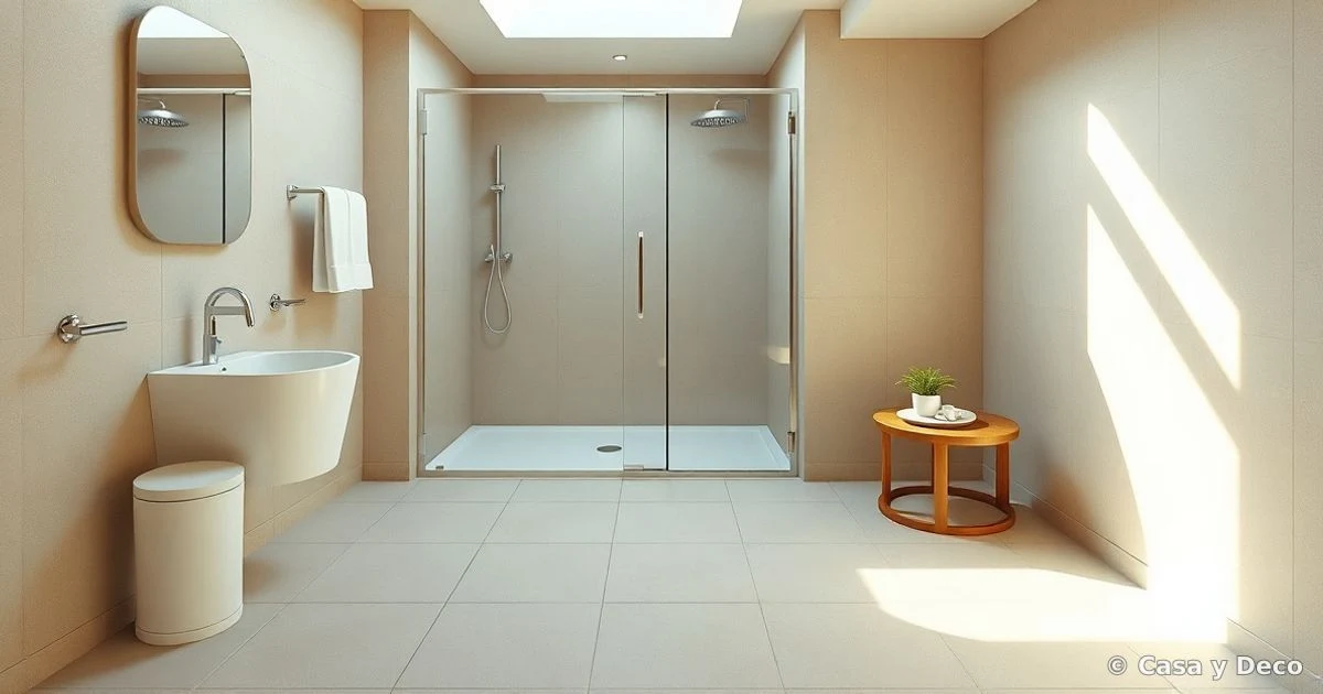 Baño pequeño moderno con ducha a ras de suelo y cristal transparente