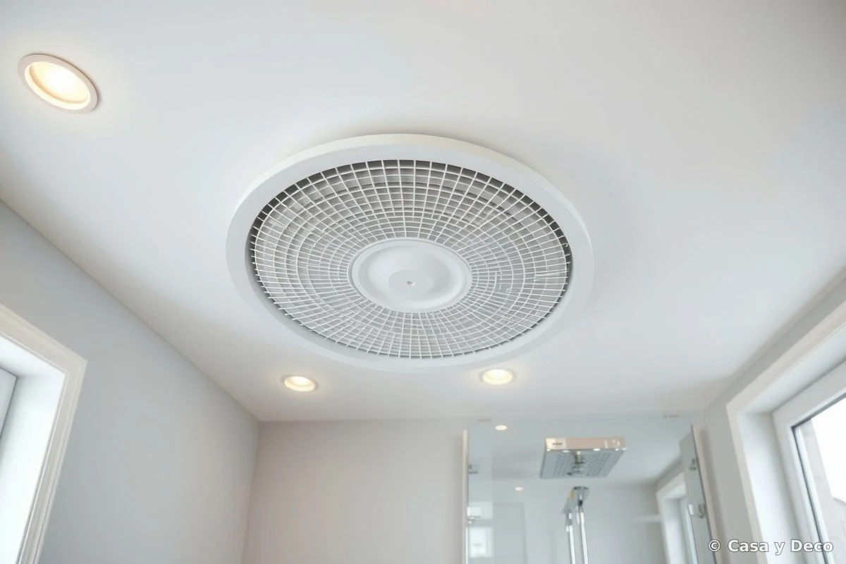 Extractor de aire y iluminación LED en baño pequeño ventilado correctamente