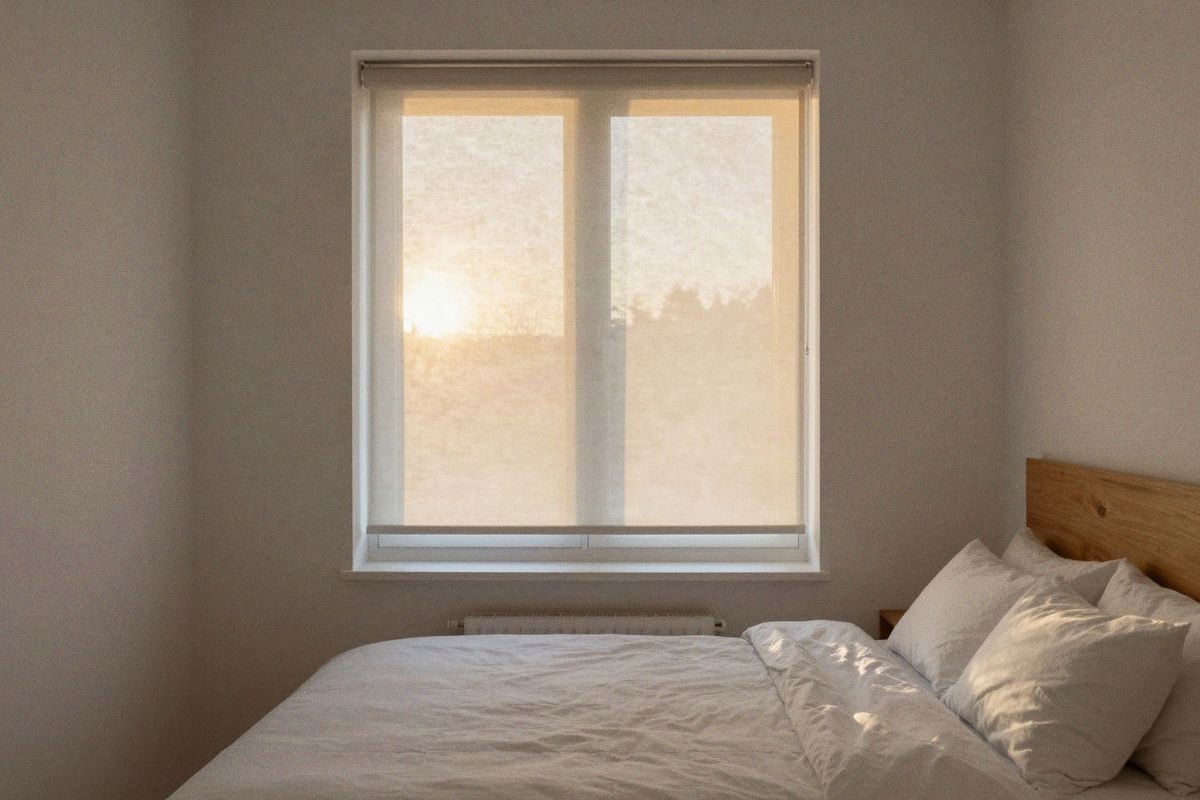 Illustrative image: bedroom with morning light from east-facing window