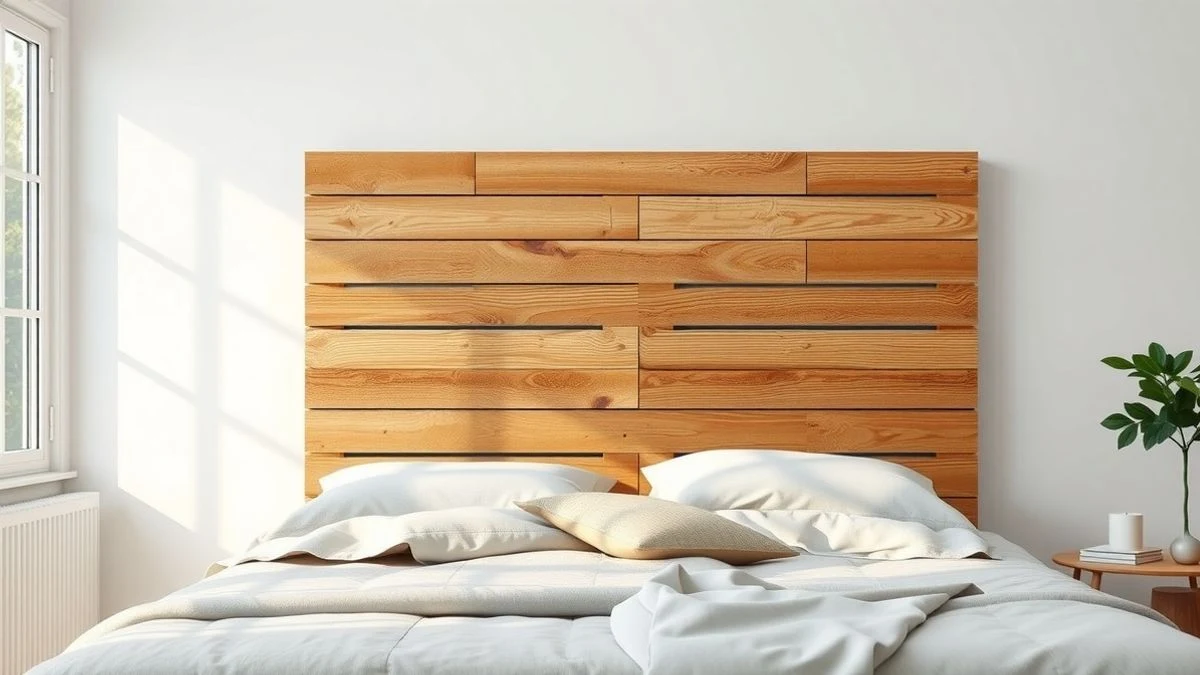 Cabecero de palets montado en dormitorio con cama matrimonial