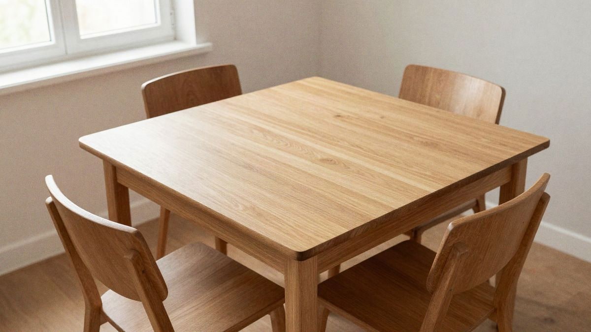Imagen ilustrativa: Mesa extensible compacta en madera clara en comedores pequeño.