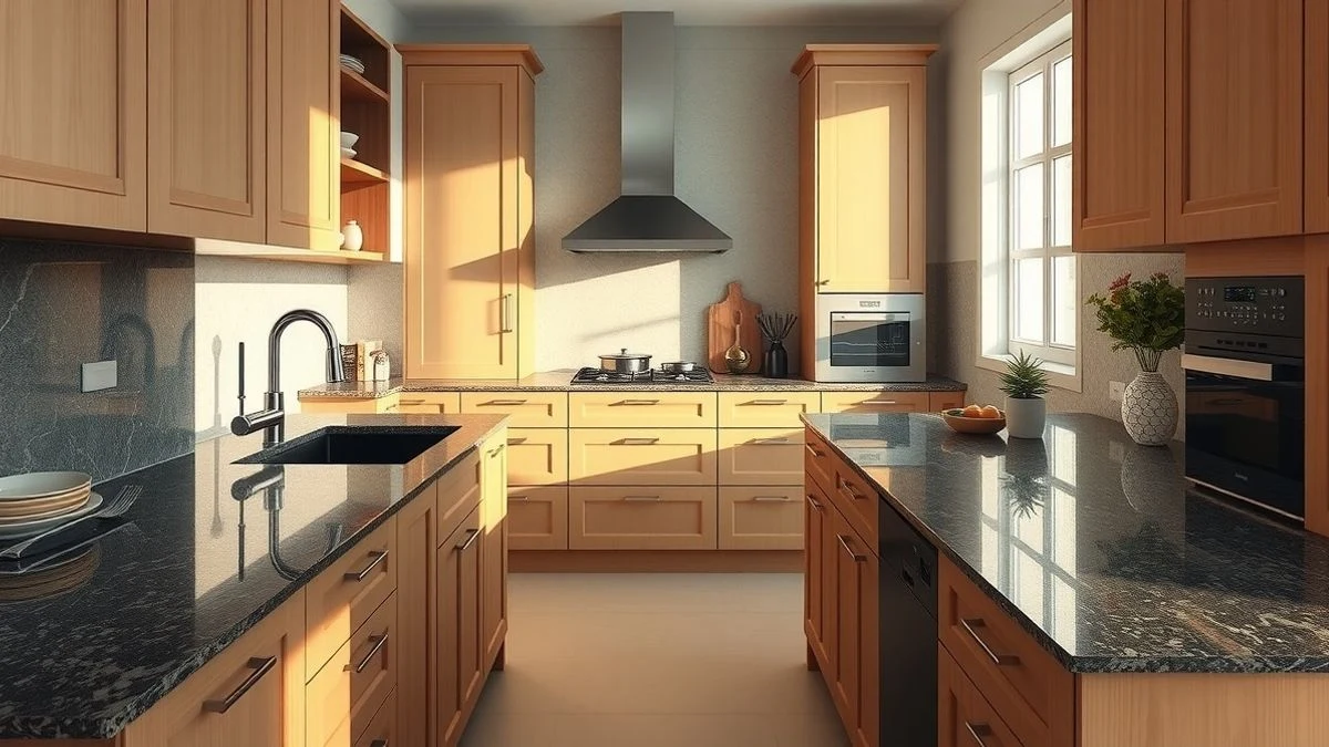 Comparación de encimeras de granito y cuarzo en cocina moderna