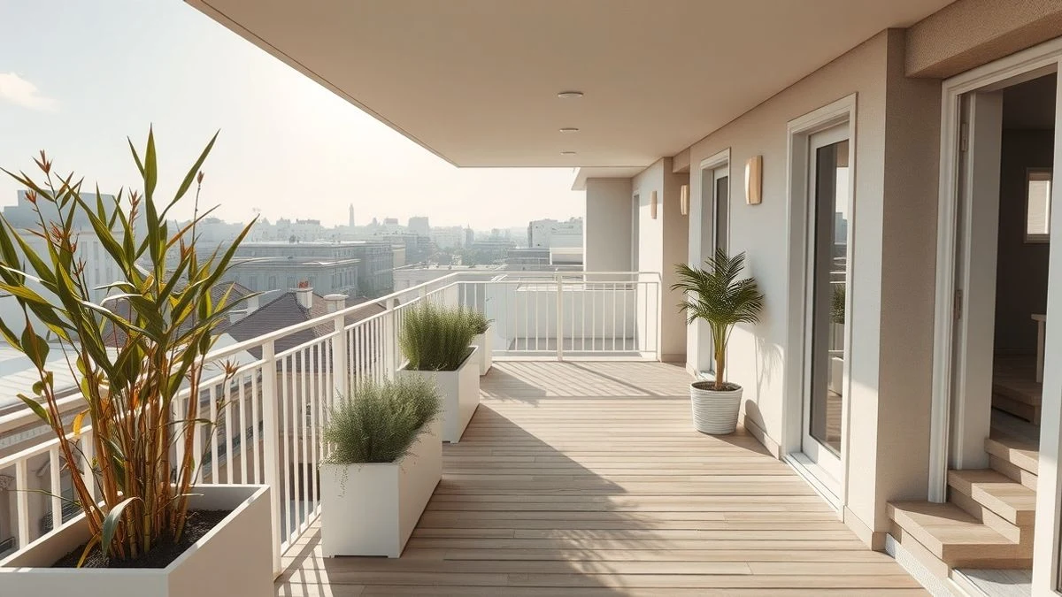 Urban terrace with plants and diffused natural light