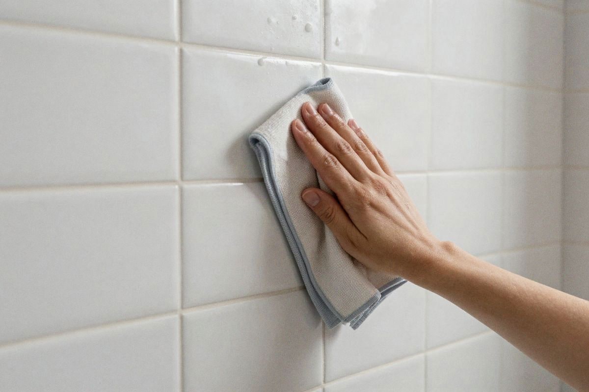 Imagen ilustrativa: limpieza de pared en baño antes de aplicar vinilo decorativo