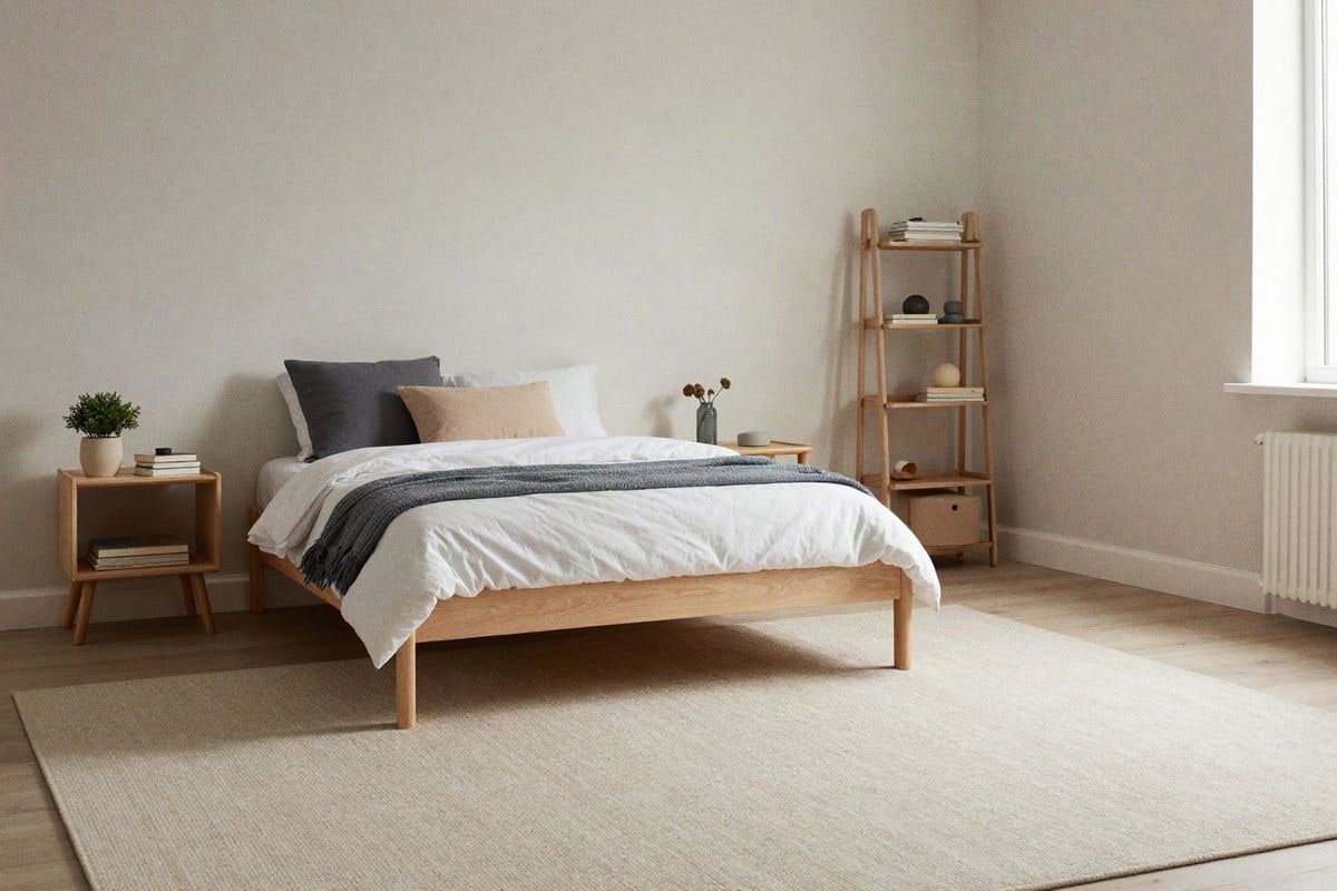 Imagen ilustrativa: dormitorio infantil neutro con moqueta adaptable a cambios de estilo