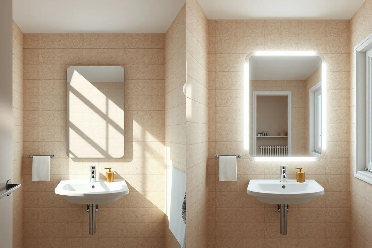 Lighting comparison: ceiling light versus integrated LED mirror