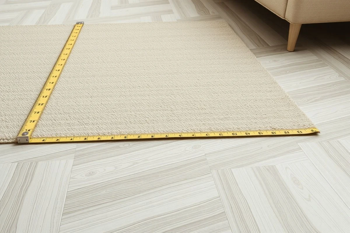 Imagen ilustrativa: medición y tamaño correcto de alfombra en salón
