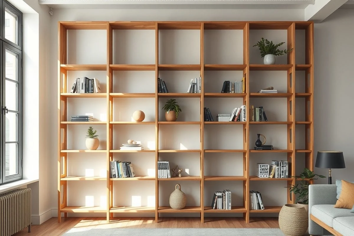 Imagen ilustrativa: estantería abierta como divisor en loft nórdico.