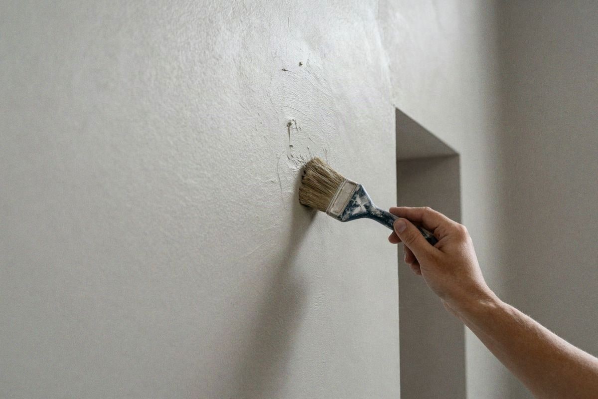 Illustrative image: applying paint to corner with synthetic bristle brush.