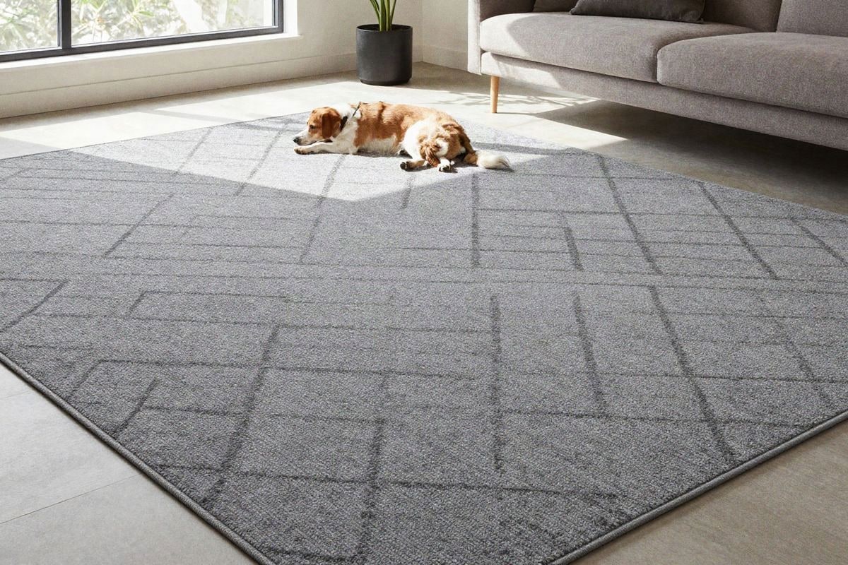 Illustrative image: living room with low-pile Berber carpet and pattern