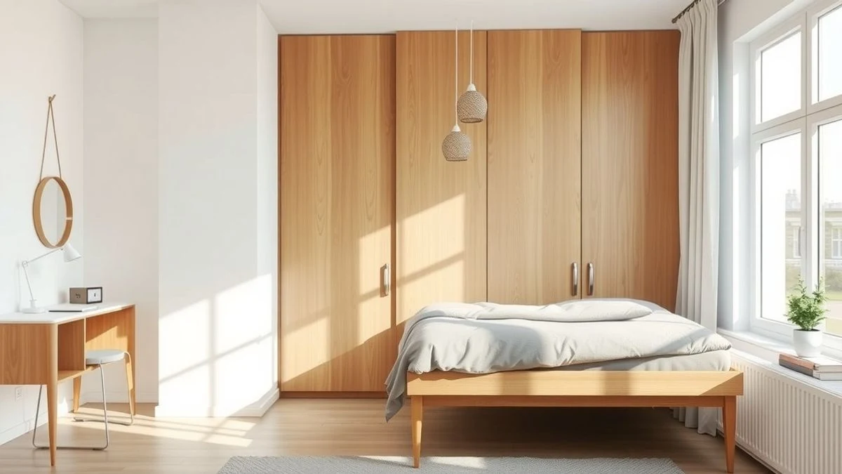 Bedroom with a closed folding bed during the day