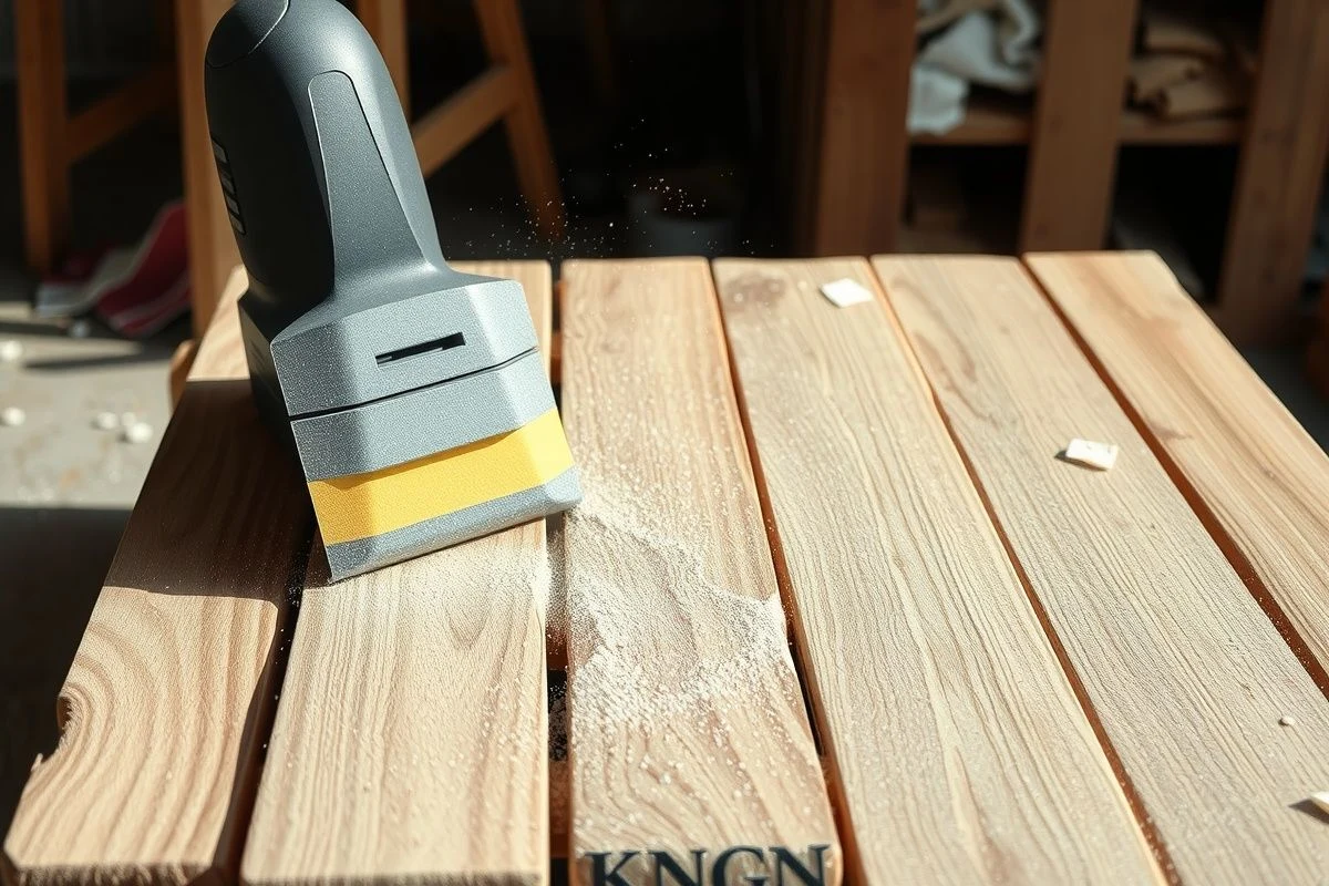 Detalle de lijado de palet de madera para prepararlo