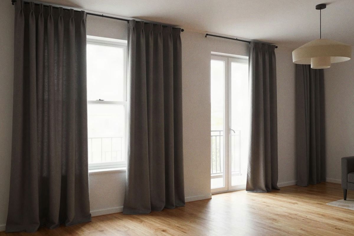 Illustrative image: combination of opaque curtains and blinds in a living room