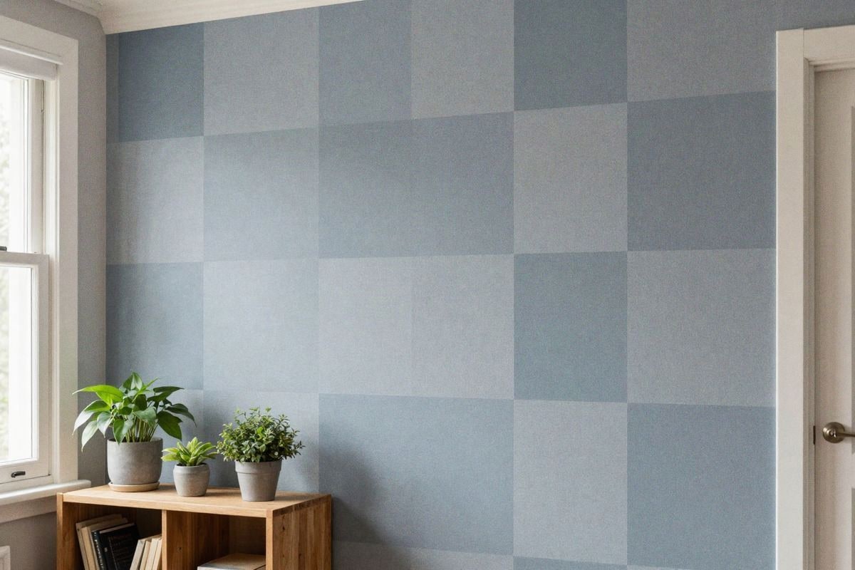 Imagen ilustrativa: vinilo decorativo geométrico en pared de salón luminoso