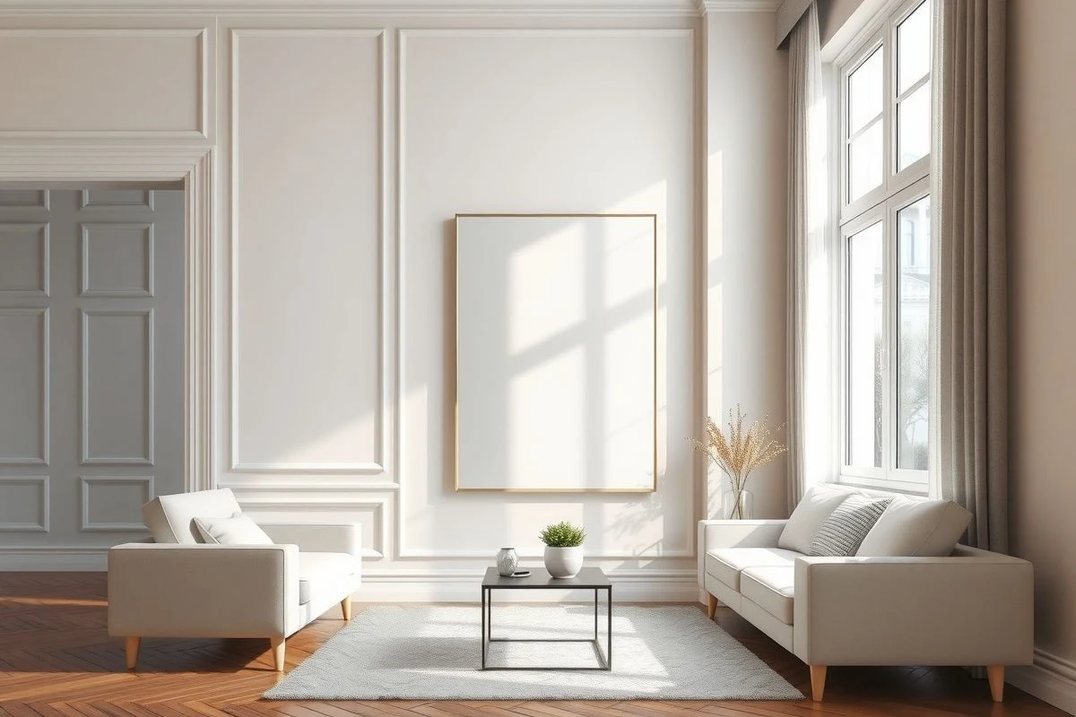 Mirror in living room corner amplifying space sensation